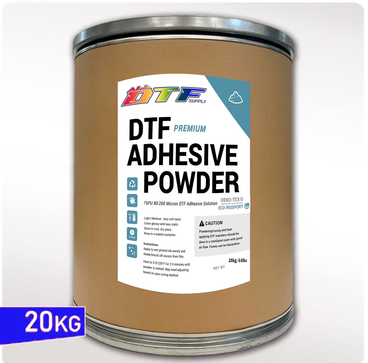 Premium White Medium DTF Powder - 20kg Drum